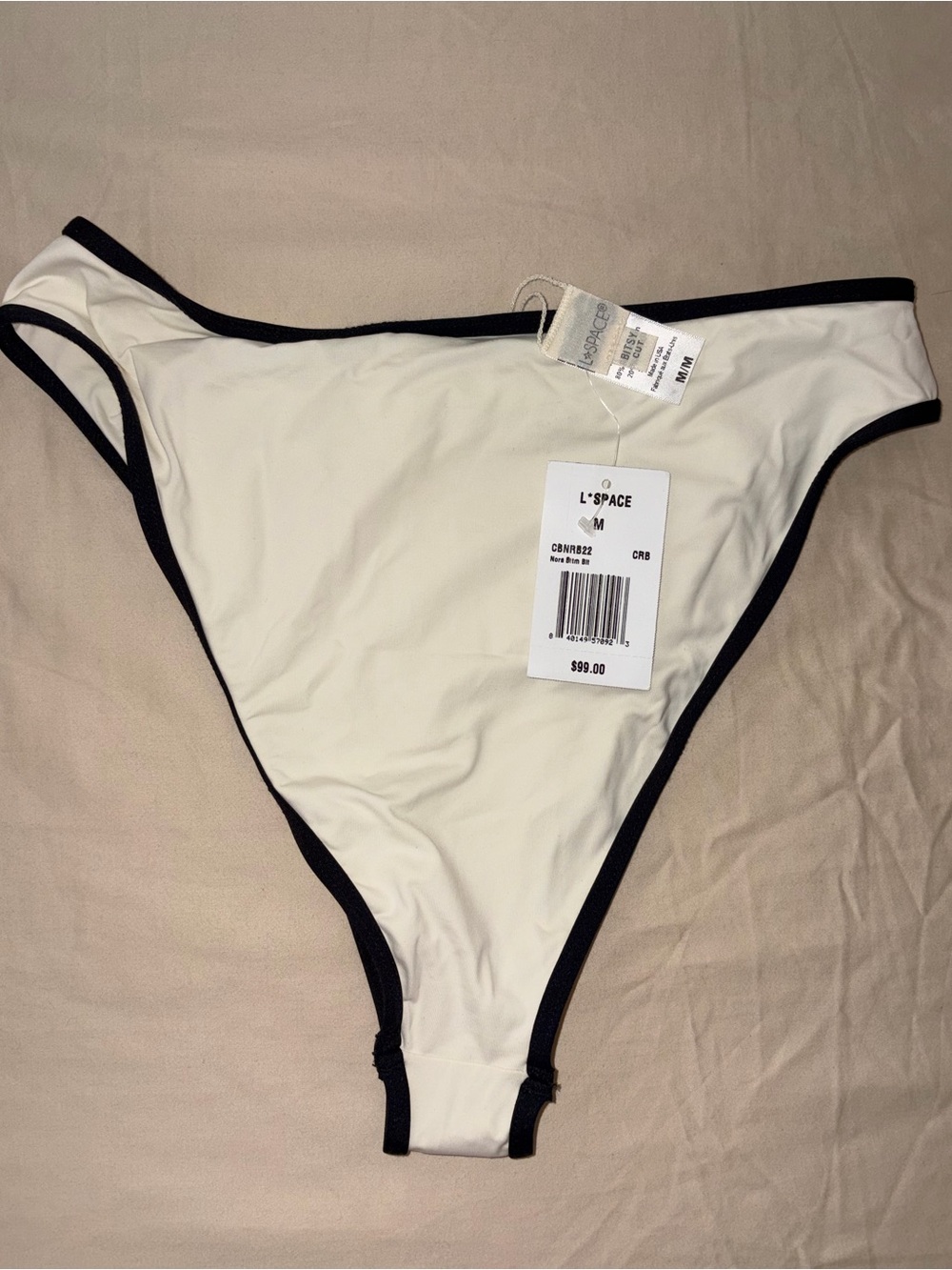 l*space Nora Cream Bikini Bottom with Black Trim